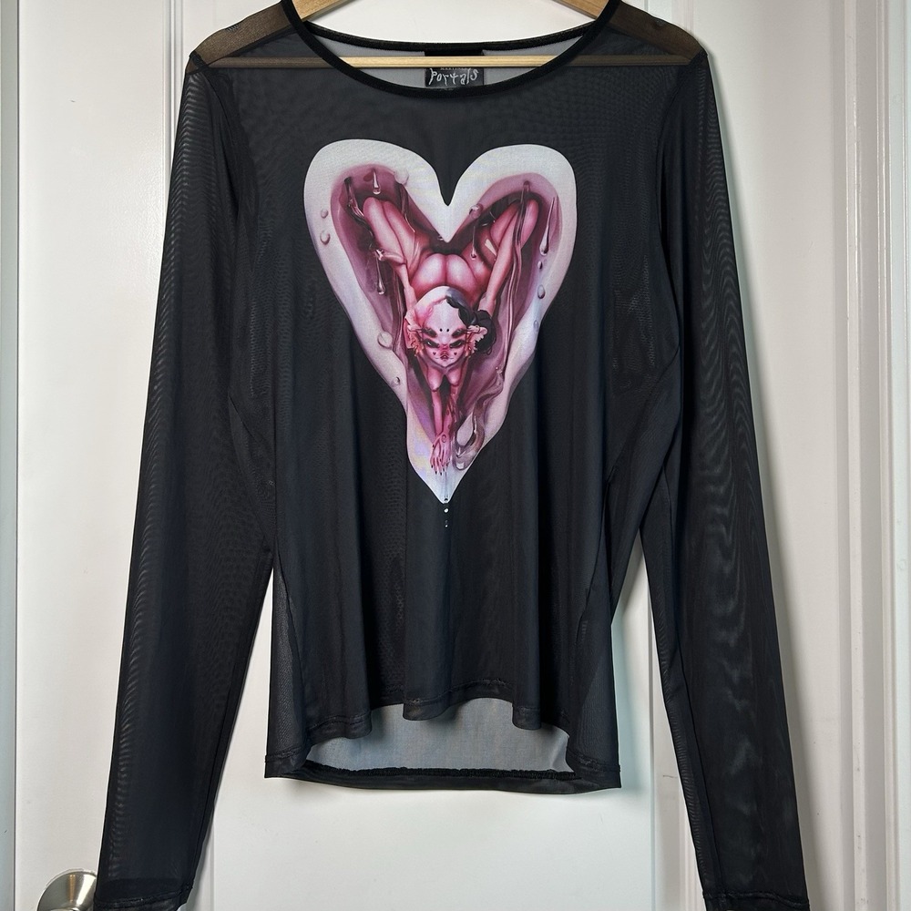 Melanie Martinez Portals Official Merch Black Sheer Mesh Long Sleeve Graphic Top
